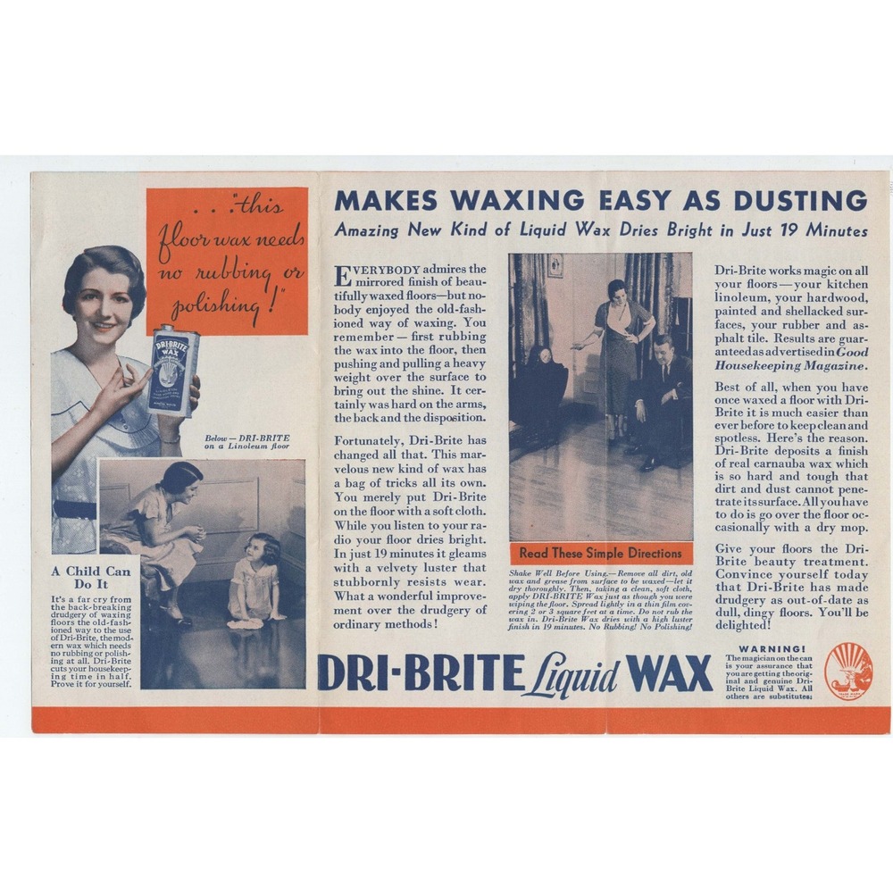 Vintage 1932 Dri-Brite Wax Advertising Brochure Art Deco Miracul Wax Co - Picture 3 of 3